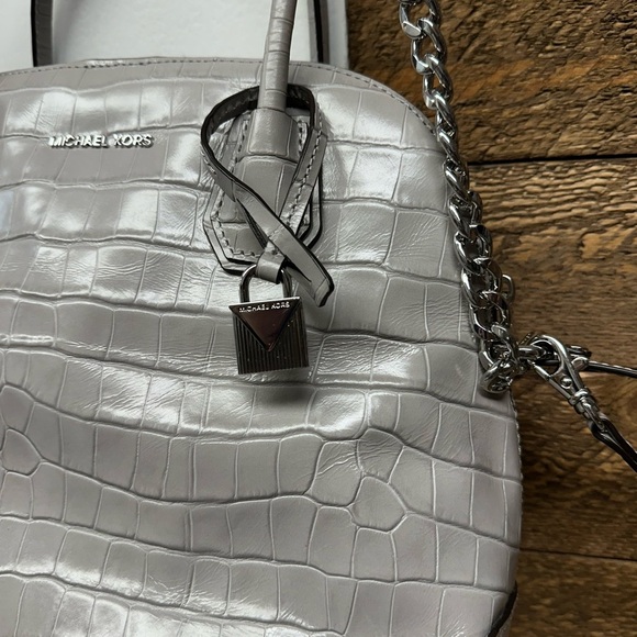 Michael Kors Gray Croc-Embossed Satchel with Chain Strap - Picture 11 of 11